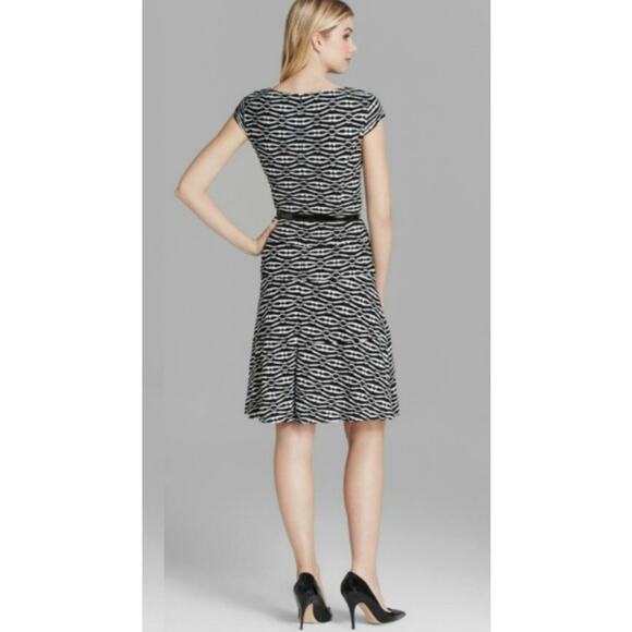 Anne Klein Size 10 Fit & Flare DRESS Black White Geo Texture A-Line Swing Medium - Picture 2 of 9